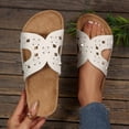 thumbnail image 4 of Womens Cork Footbed Slide Sandals with Arch Support Trendy Studded Hollow out Comfy Summer Slip on Flat Shoes White Size 9, 4 of 7