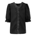 thumbnail image 4 of XXWXYD Girls Lace Trim Blouse, Elegant Puff Sleeve Hollow Out Shirt, Summer Casual V Neck Loose Fit Trendy Tops, 4 of 9