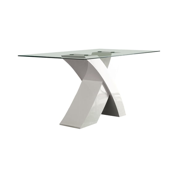 Glass Top Dining Table With X Shape Wooden Base White and Clear