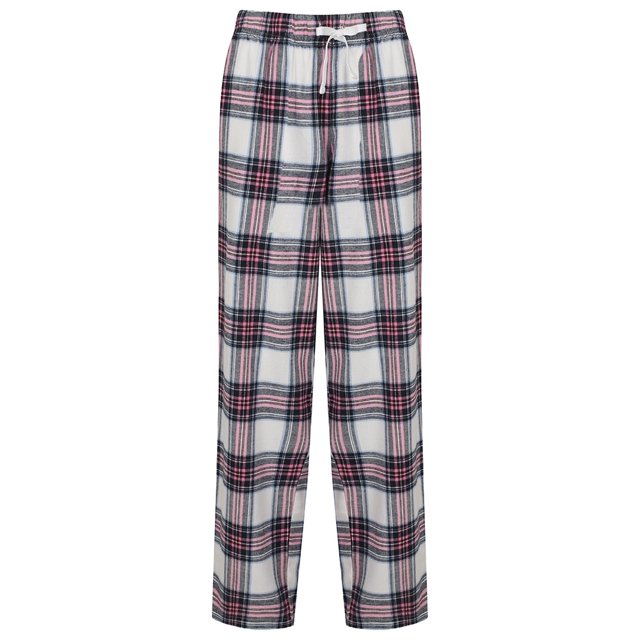 Skinnifit - Pantalón de Pijama Diseño Tartán para Mujer (Cuadros Blancos/Rosas)