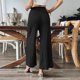 thumbnail image 5 of Pantalones rectos lisos de mujer con bolsillos de imitación de lino - Tejido similar al lino, cintura elástica, ropa para el trabajo diario, yoga y playa, 5 of 6