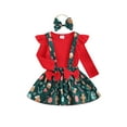 thumbnail image 2 of Elippeo Baby Girls 3 Piece Outfit 3M 6M 9M 12M Christmas Long Sleeves Romper and Print Suspender Skirt Cute Headband Fall Clothes, 2 of 10