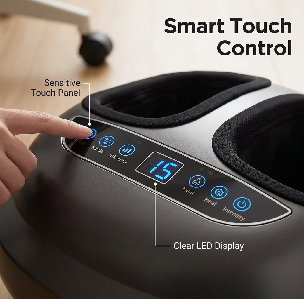 Heated Foot Warmer & Shiatsu Massager Remote Control Vibration Compression - Full Foot Pain Relief for Standing Workers Home Office Travel Use Fits Size 13