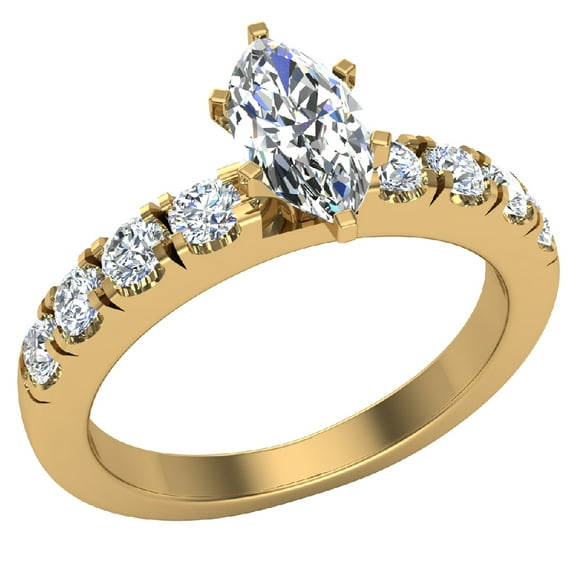 Engagement Rings For Women - Marquise Cut 14K Gold 1.20 CT (H,SI) GIA Certificate
