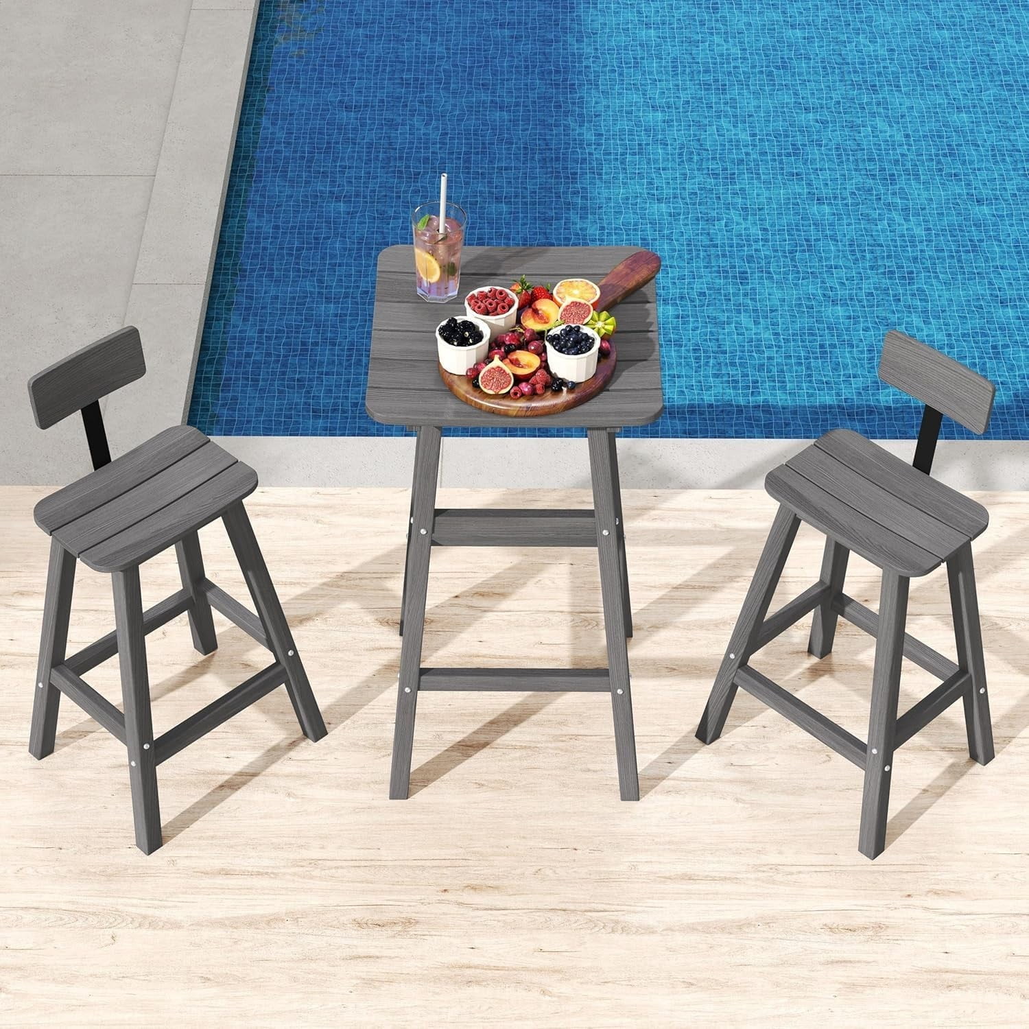 Outdoor Bar Table, HDPE Patio Bar Height Table, All Weather Bistro Pub Table for Deck Porch Backyard Garden, Grey