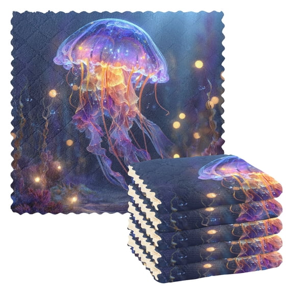 6 Pieces of Kitchen Towels 11x11Inch Kitchen Dish Cloths Kitchen Dish Towels Reuseable Cleaning Cloths Blue Jellyfish Glow
