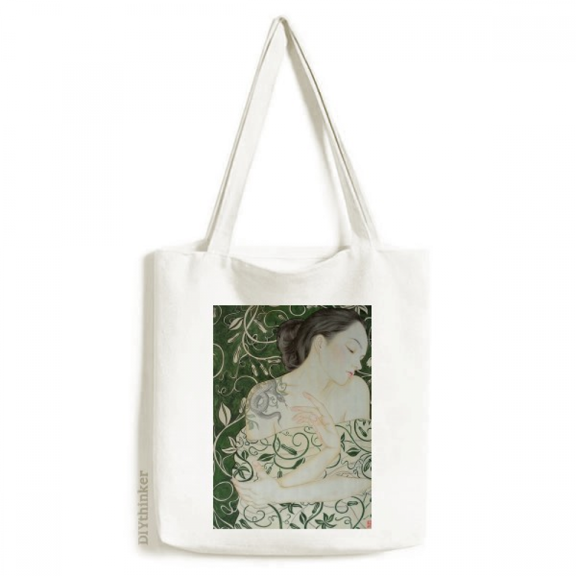 Beauty Vine Snake Chinese Style Watercolor Tote Canvas Bag Shopping Satchel Casual Handbag
