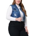 thumbnail image 4 of Unique Bargains Women's Plus Size Denim Sleeveless Chest Pockets Vests Jacket 1X Blue, 4 of 6