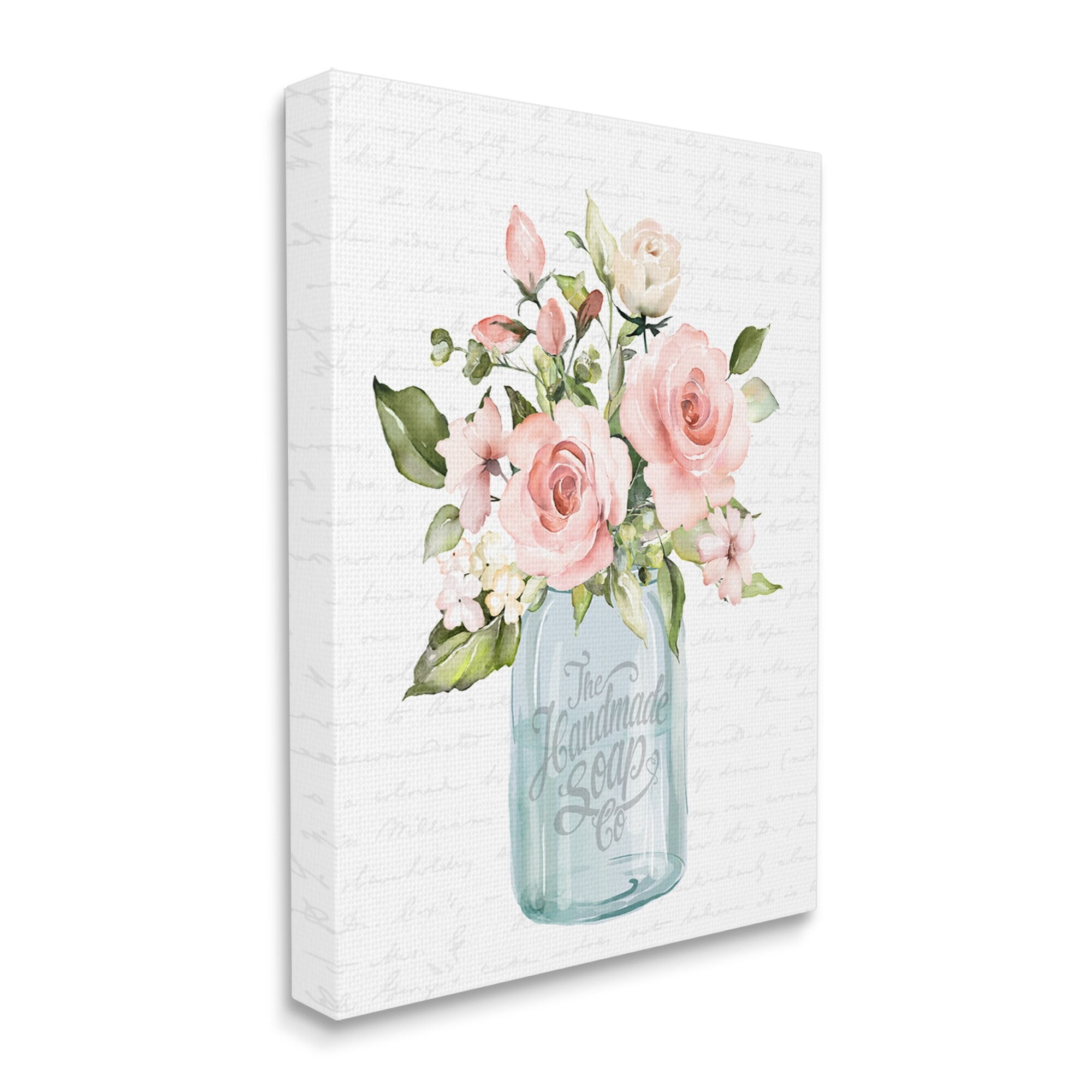 Stupell Industries Pink Rose Blooms Country Vase Patterned Script Graphic Art Gallery Wrapped Canvas Print Wall Art, Design by Lettered and Lined