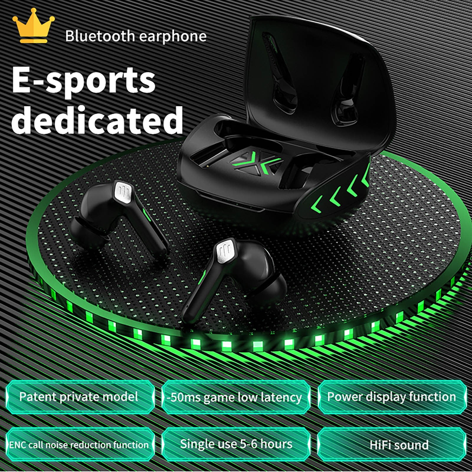Oggfader Wireless Earbuds Wireless Earbuds Bluetooth Gaming Headphones With Microphone High Sensitivity In Ear Headset With Game/Music Mode Breathing Black