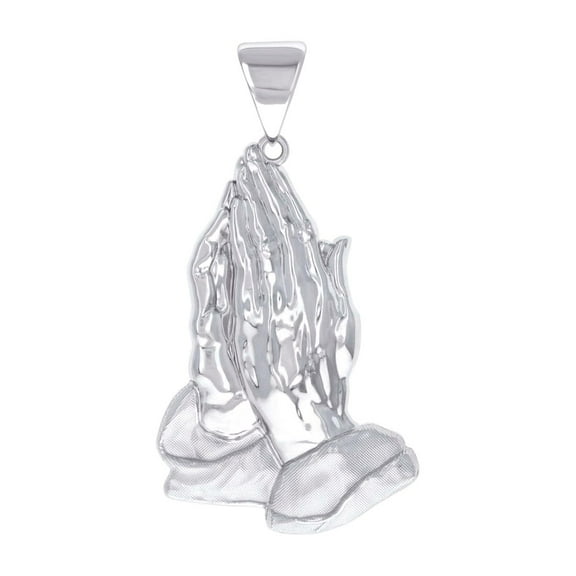 925 Sterling Silver Mens Praying Hands Symbol Religious Charm Pendant 66.4x34.4mm Wide Necklace for Men