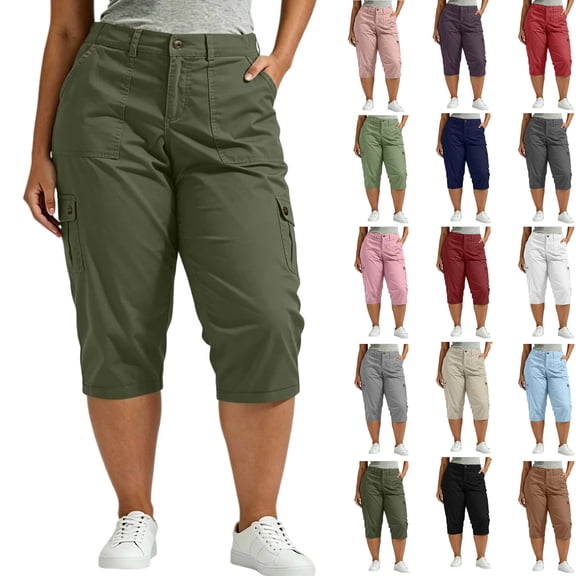 Women's Elastic Waist Print Denim Cropped Capri Pants with Pockets Cuffed Hem Comfortable and Breathable for Daily Wear