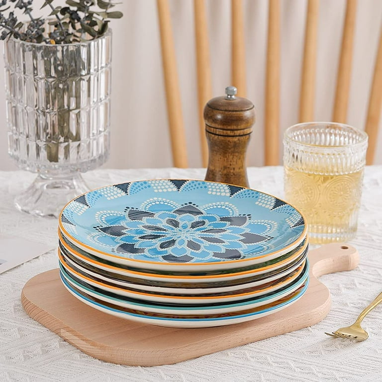 Colorful Plate Set 8 Inch Salad Dessert Appetizer Plates Durable Ceramic Lead Free Cadmium Free Vibrant Colors Versatile Stylish
