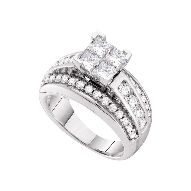 Thejewelrymaster 14kt White Gold Womens Princess Diamond Cluster Bridal Wedding Engagement 