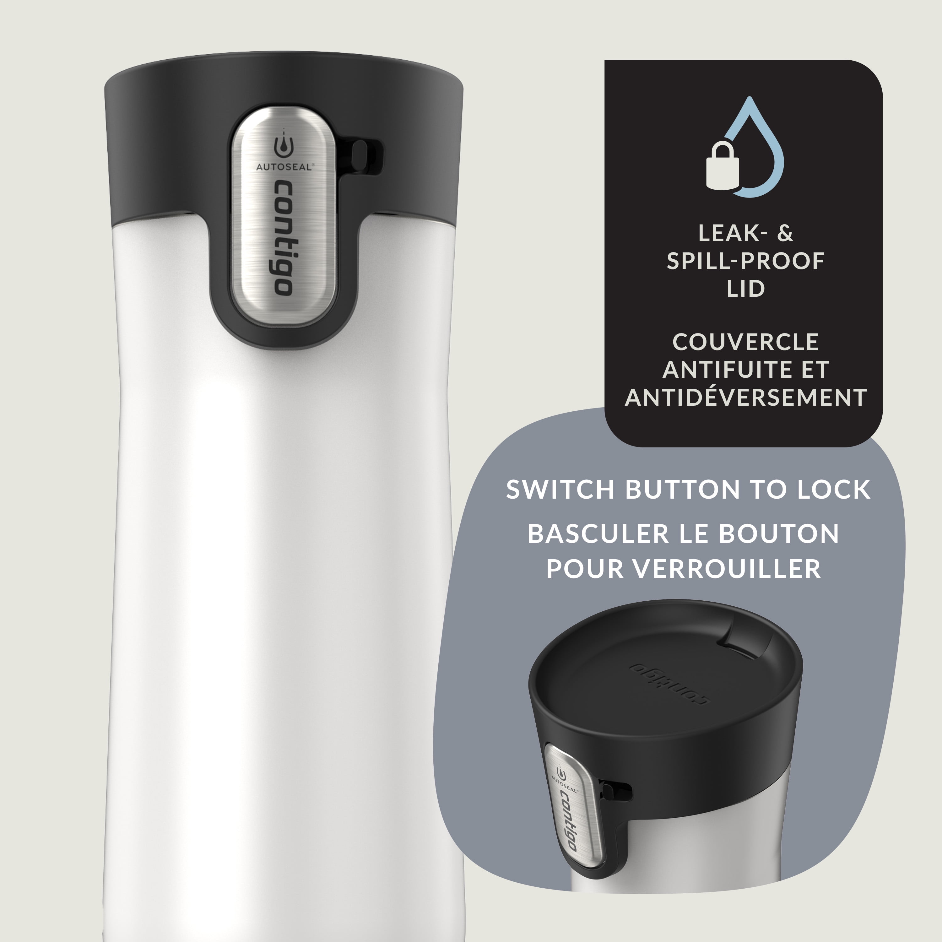 Contigo West Loop 3.0 Vacuum-Insulated Stainless Steel Travel Mug with AUTOSEAL Easy-Clean Lid, 20 oz (591 ml), Salt Frosted Pearl
