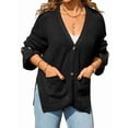 thumbnail image 3 of Women Chunky Knit Sweater Long Sleeve V Neck Button Up Cardigan with Pocket Coat for Fall and Winter Black S, 3 of 9