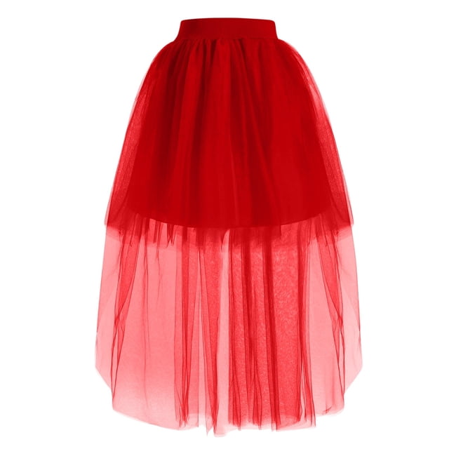 Jupes Midi pour Femmes Jupe Mi-Longue à la Mode Robe Queue-de-Pie Jupe Tutu en Maille devant Court derrière Long Vêtements pour Femmes Rouge Taille Unique