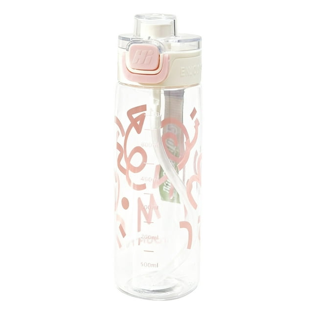 Pink Pink Large Capacity 730Ml Portable Sports Water Bottle With Straw Leak-Proof Design Lightweight For Outdoor Activities And Daily Hydration With Measurement Markings