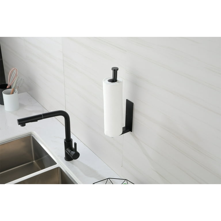 Happon Paper Towel Holder Under Cabinet Wall Mount for Kitchen Paper Towel,  Self-Adhesive Paper Towel Bar, Paper Towel Rack, Stainless Steel 13 inch  1Pc Black 
