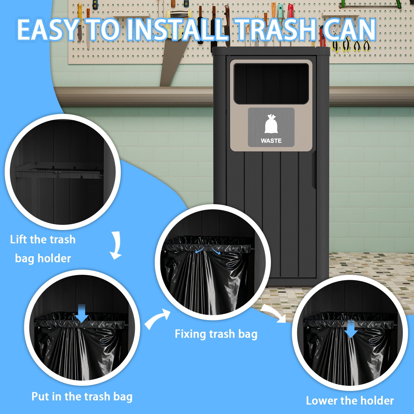 MAYEERTY 80L Double-Bucket Outdoor Waste Bin, Weather-Resistant Trash Can for Patio Yard Garden