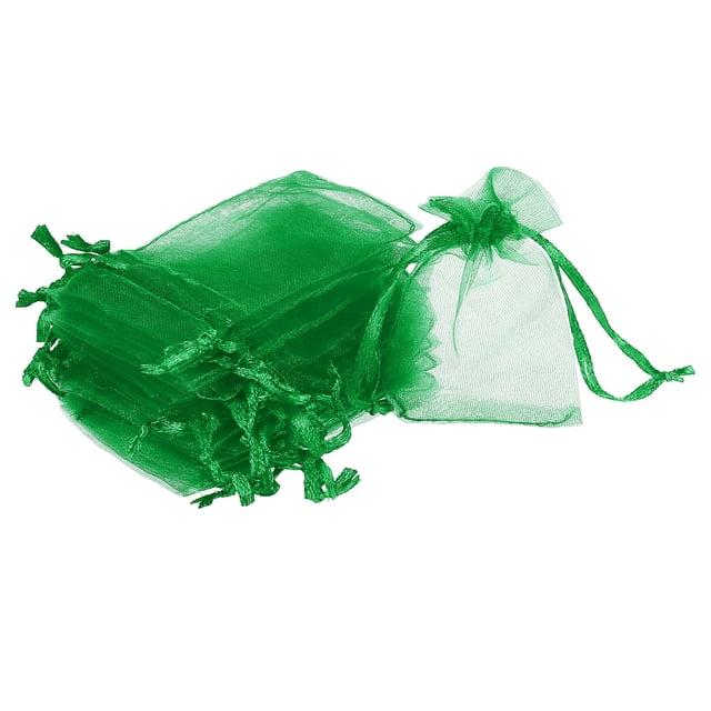 100pcs Bolsas de Organza 2x3 Pulgadas Pouches de Favor con Cordón Color Verde Oscuro
