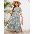 thumbnail image 4 of Plus Size Wedding Guest Maxi Dresses for Curvy Women, Summer Casual Floral Long Party Sundress with 3/4 Sleeve, 4 of 9