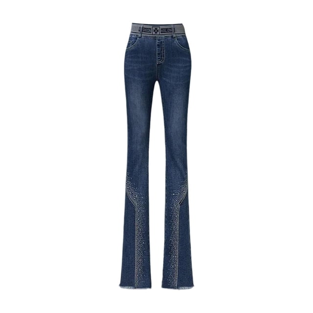 Pantalones vaqueros de mezclilla de moda para mujer, largos, estilo urbano, cintura alta, cómodos azul oscuro