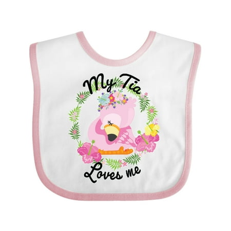 

Inktastic Baby Flamingo My Tia Loves Me with Flower Wreath Gift Baby Boy or Baby Girl Bib