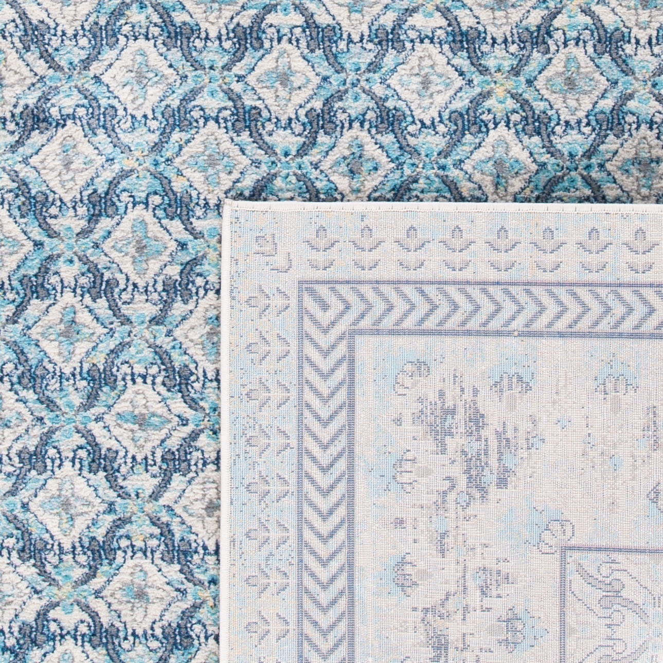SAFAVIEH Brentwood Dory Geometric Area Rug, Ivory/Aqua, 6'7" x 6'7" Square