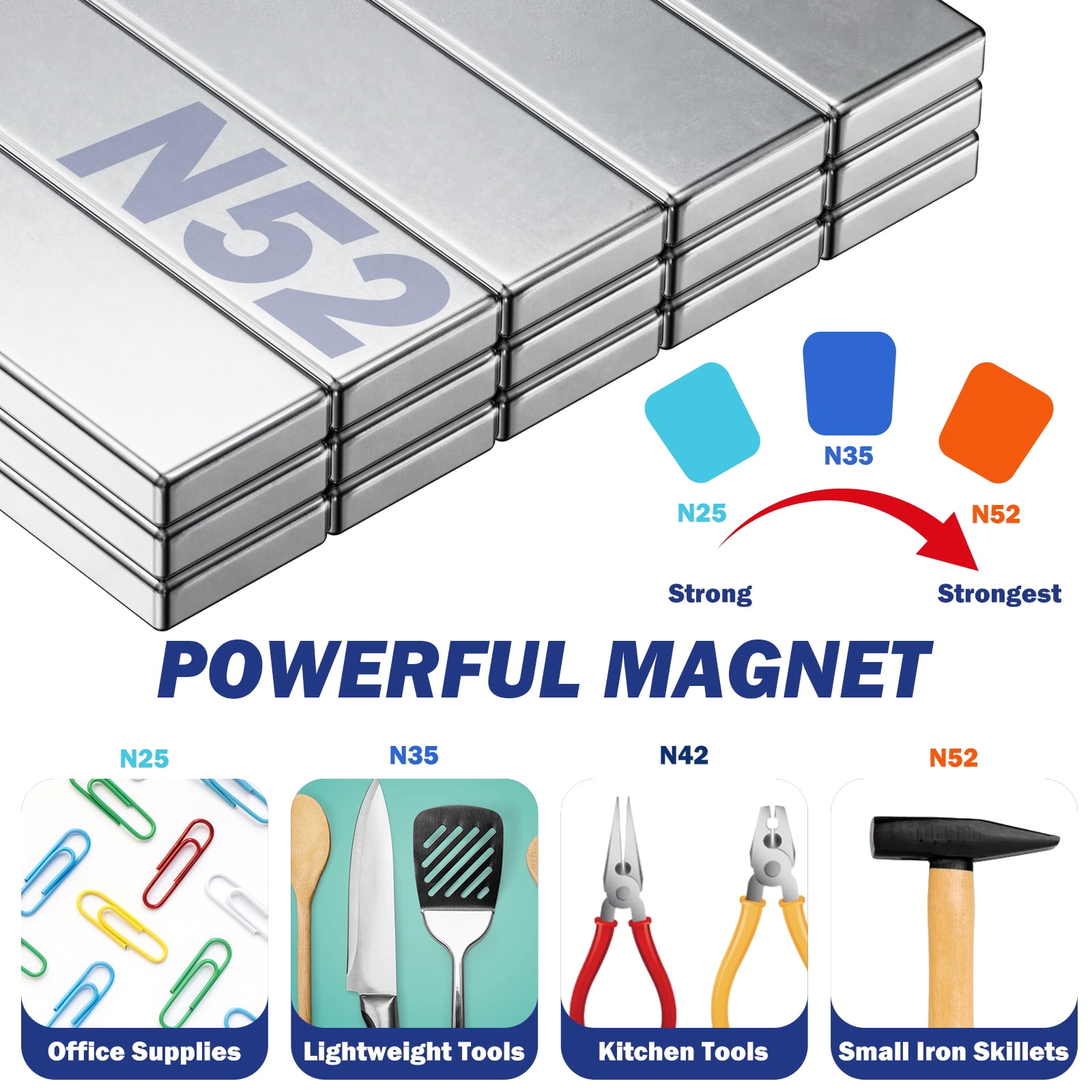 15Pcs Rare Earth Neodymium Magnet Bar N52 Rectangle Heavy Duty Neodymium Magnet for Home Kitchen Garage Bedroom Office