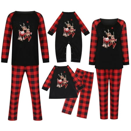 

Fall Clearance Sale! YYDGH Christmas Pajamas for Family Christmas Pjs Matching Sets for Couples Adults Kids Funny Holiday Sleepwear Elk Plaids Xmas Jammies