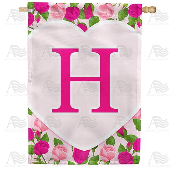 America Forever Flags Monogram Letter H House Flag - Pink Roses - 28 x 40 Inches, Happy Valentine's Day Pink Roses Love Heart Double Sided Flag, Seasonal Yard Outdoor Holiday Decor