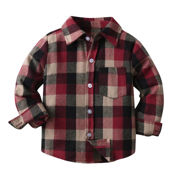 TOWED22 Kids Toddler Boys Girls Plaid Flannel Shirt Long Sleeve Button Top Casual Fall/Winter Clothes(Wine,4-5 Y)