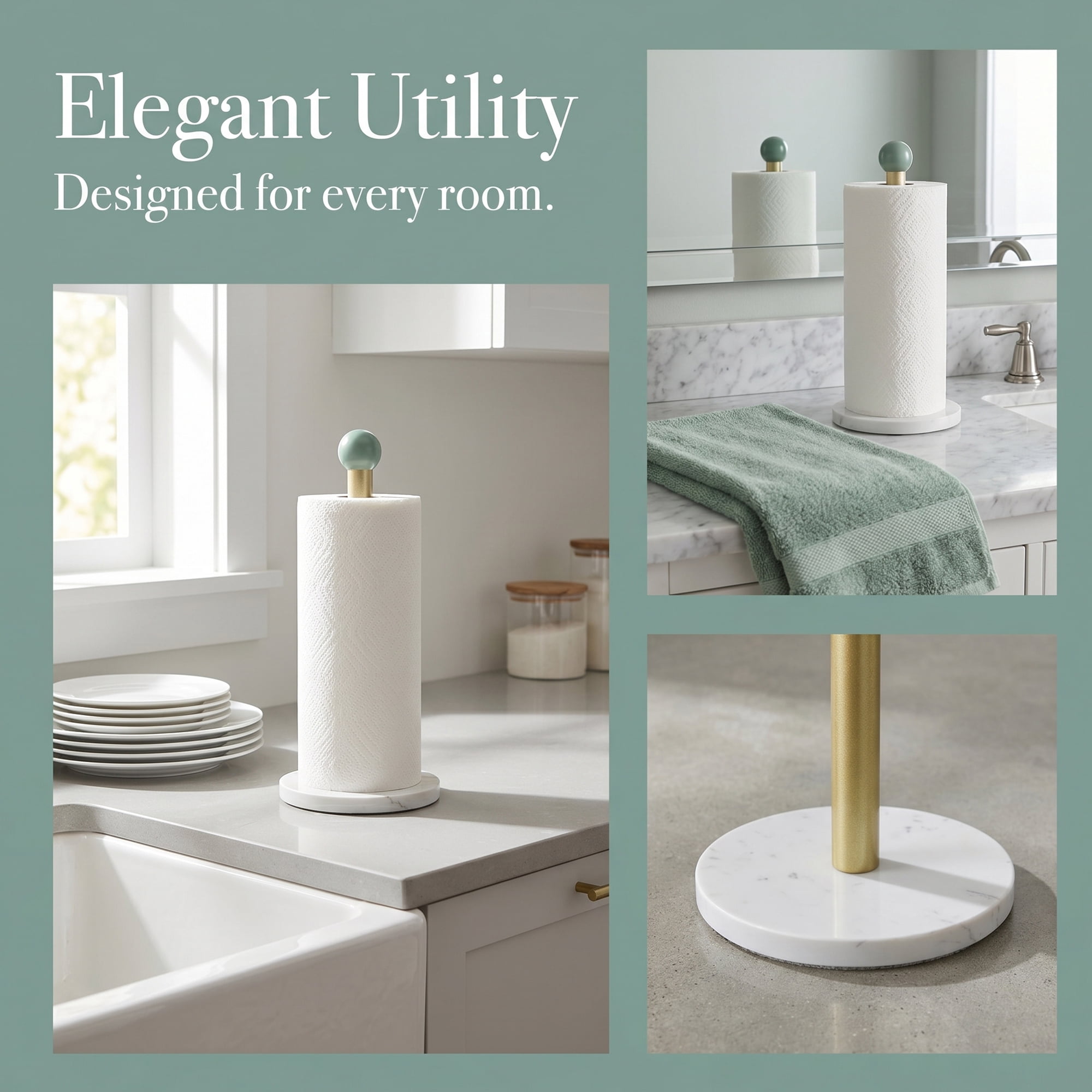 Unique Bargains Durable Paper Towel Holder Countertop Non Slip Base Gold 13.4x5.9inch