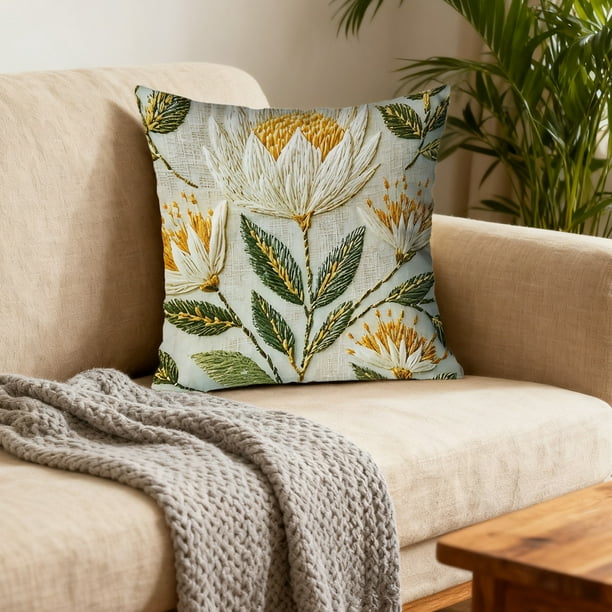 Funda de almohada de poliéster para decoración del hogar, funda de almohada con girasoles, funda de cojín para sofá y patio, funda de almohada de primavera y verano, funda de almohada bordada con plan