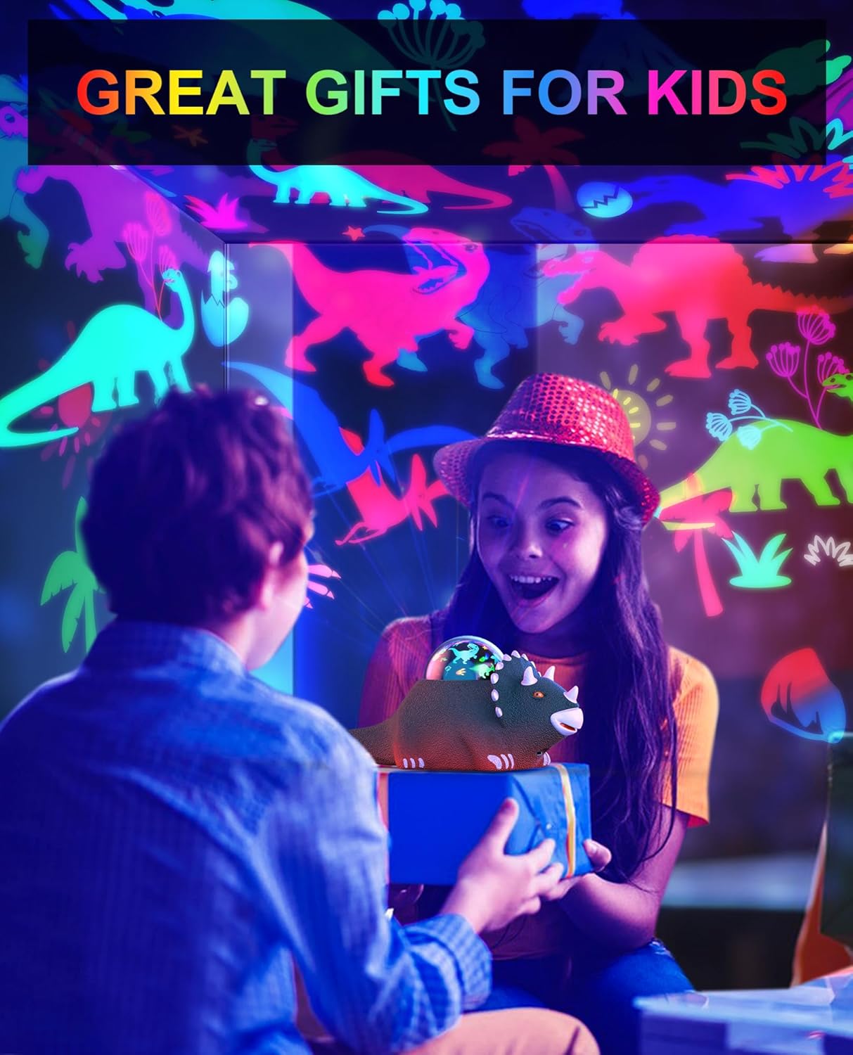 Dinosaur Projector Lamp, Dinosaur Toy Night Light for Kids, 360-Degree Rotating Projection and 12 Types of White Noise, Starry Night Lights for Room Decoration (Red)