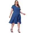 thumbnail image 3 of Unique Bargains Women's Plus Size Denim Dress Wrap Elastic Waist Ruffle Dresses Blue 2X, 3 of 5