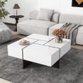 thumbnail image 2 of EUROCO 31.5" Square Coffee Table with 4 Hidden Storage Compartments, Sofa Side Tea Tables with Extendable Sliding Tabletop, UV High-gloss Finish Coffee Table for Living Room, 2 of 8