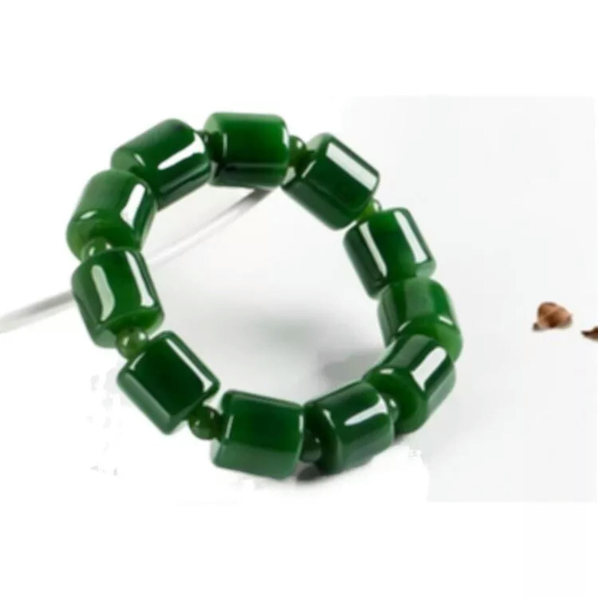 HOOUN Natural Green Jade Bead Bracelets 18*15mm Women Men Long Tube Jadeite Bracelet