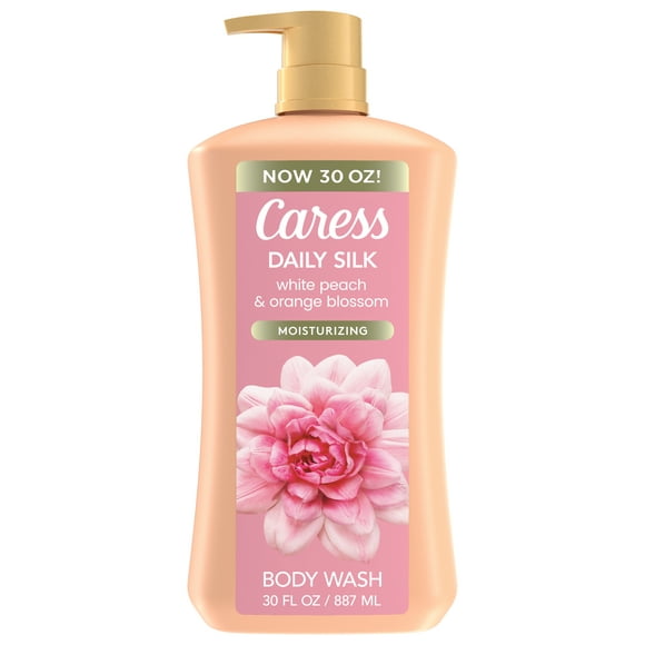 Caress Body Wash for Women, Daily Silk White Peach & Orange Blossom for Dry Skin 30 fl oz