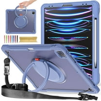 Dcase for iPad Pro 12.9 inch 2022/2021/2020/2018 Dual-Layer Protection Case, Shockproof Heavy Duty Rugged Protective Built-in 360°Rotation Stand Handle with Adjustable Shoulder StrapCase,Purple