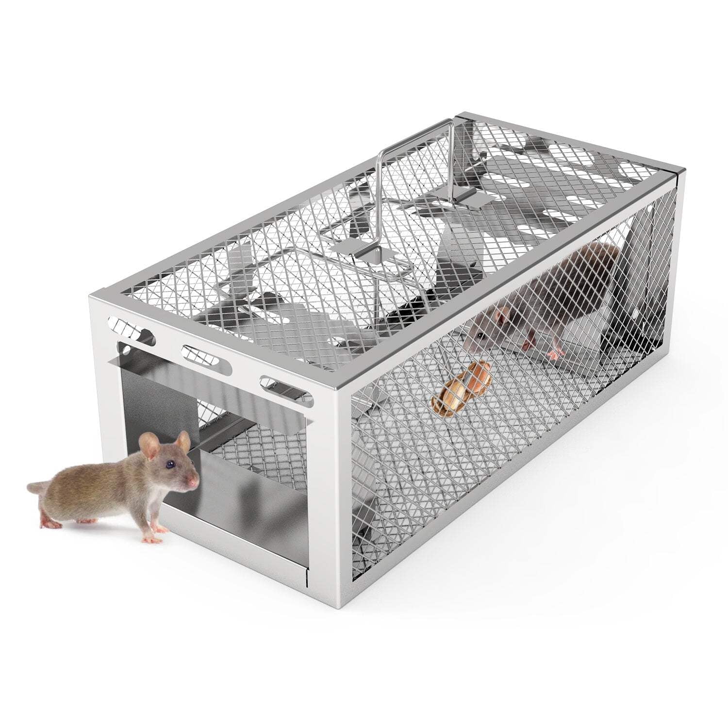 2-Pack Humane Rat and Mouse Traps – Reusable, Automatic, Galvanized Iron Live Cage, 11.81x5.63x4.45 inches