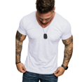 thumbnail image 2 of Mens Shirts Summer Clearance V-Neck Pocket Striped Pattern Casual Fashion Lapel Short Sleeve Shirt, 2 of 9
