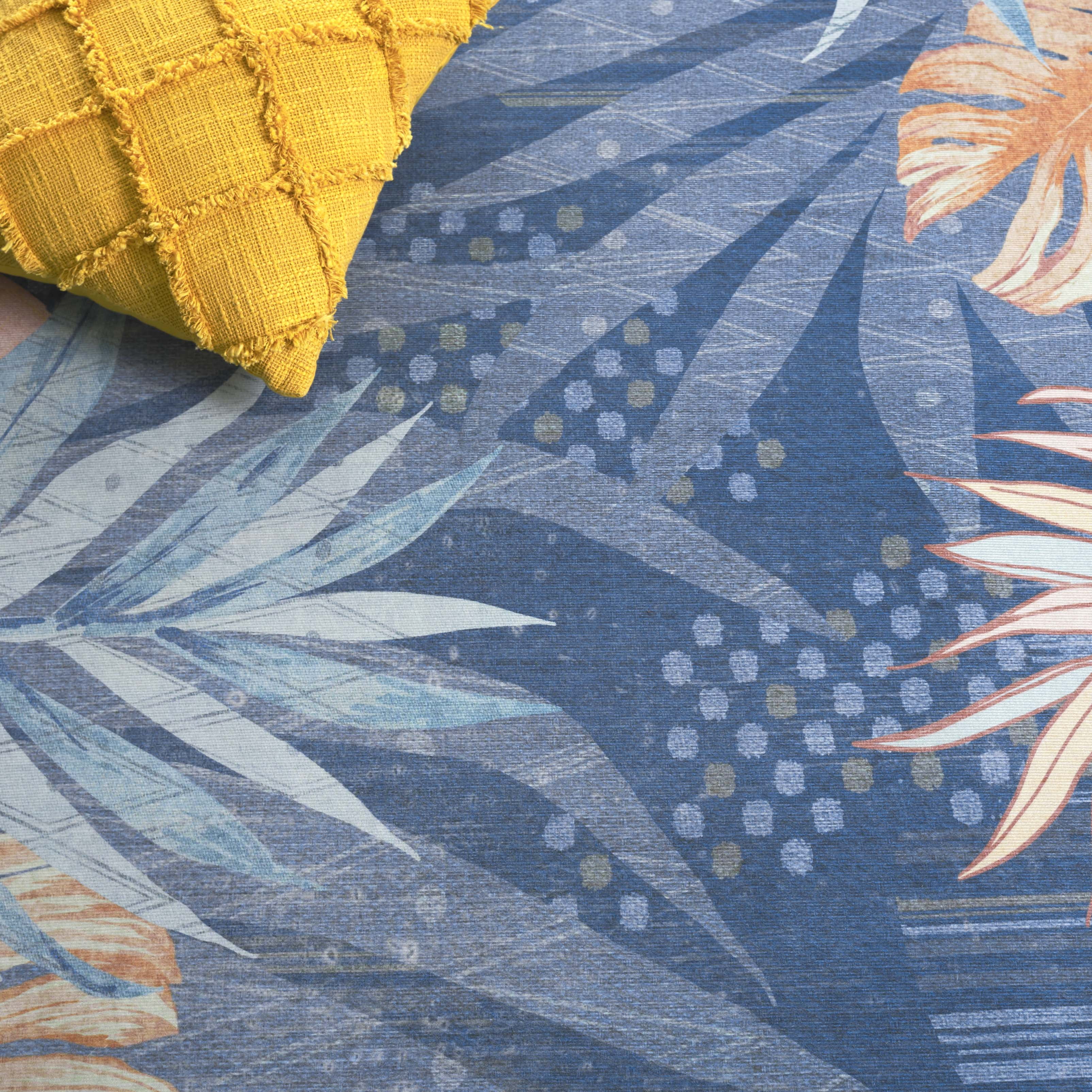 SAFAVIEH Malibu Daffodil Leaves Polyester Machine Washable Area Rug, Blue/Light Blue, 3' x 5'