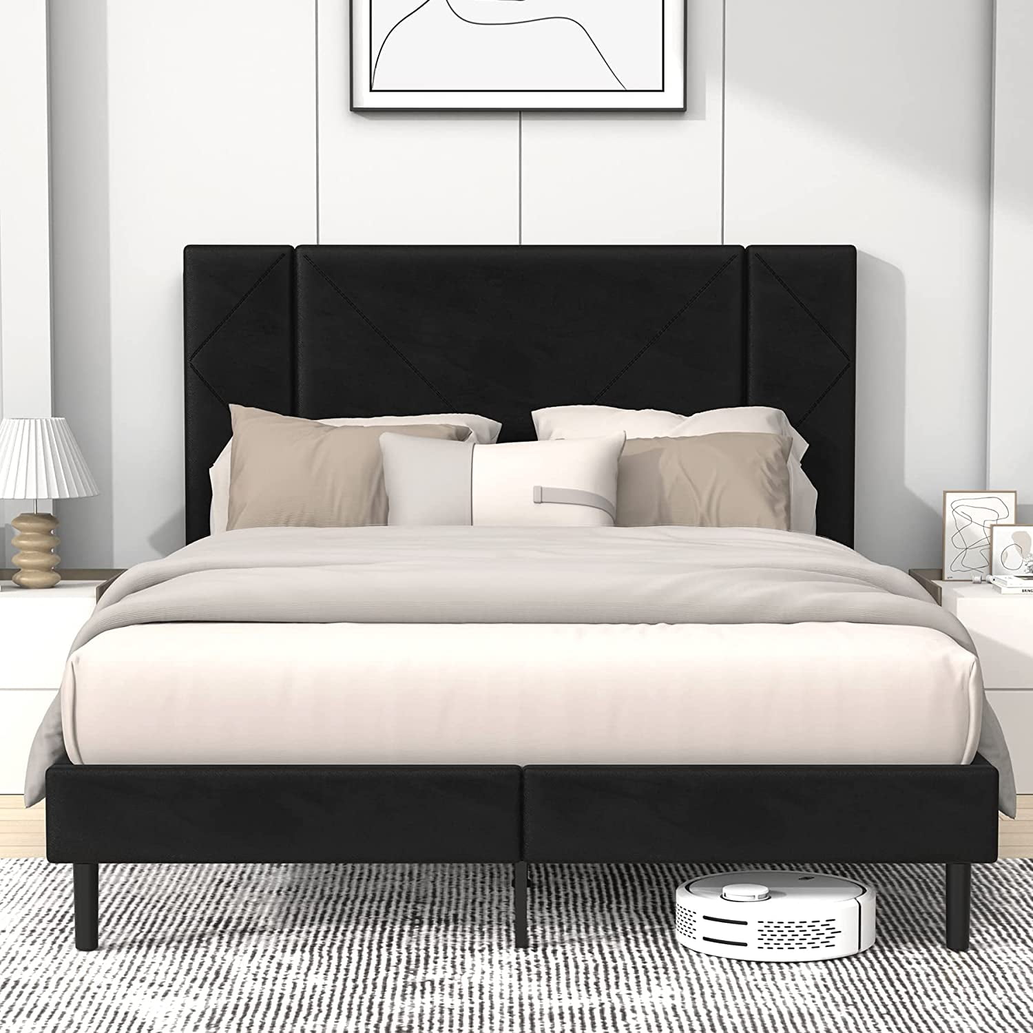 Flolinda King Bed Frame, Velvet Upholstered Bed Frame with Whole ...