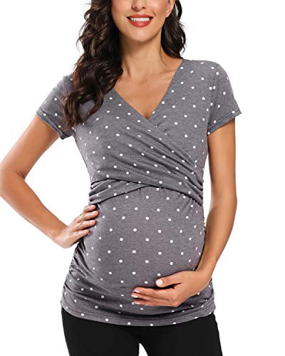 Glampunch Women's Maternity Nursing Tops Short Sleeve V Neck Breastfeeding Tee Shirts Pregnancy Tops 