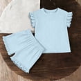 thumbnail image 4 of ITSAME Girls Summer Outfit 2-Piece Ruffle T-Shirt and Shorts Summer Casual Clothes Set Light Blue Size 2-3, 4 of 9