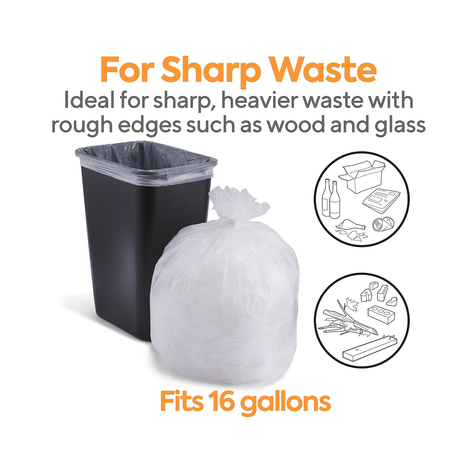 MyOfficeInnovations 12-16 Gal. Trash Bags Low Density 0.7 Mil Clear 250/Carton 814900