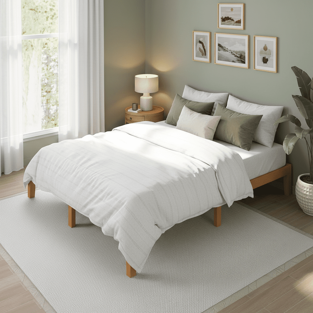 ACCVER Solid Wood Queen Size Bed Frame - 12in Natural Pine Platform Base with Wood Slats, Noise-Free & No Box Spring Needed, Natural Finish, Easy Assembly