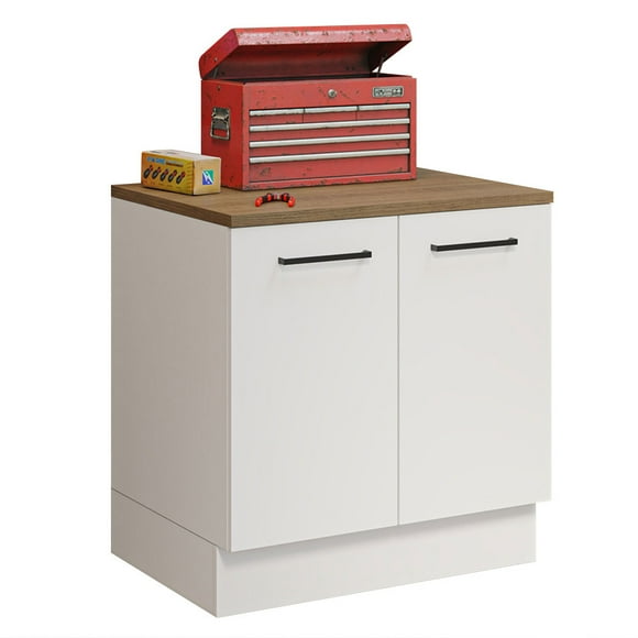 Madesa Compact Garage and Utility Room Base Storage Cabinet with 2 Doors and Tool Storage Shelves 33 Inch Wooden Organization Unit - White
